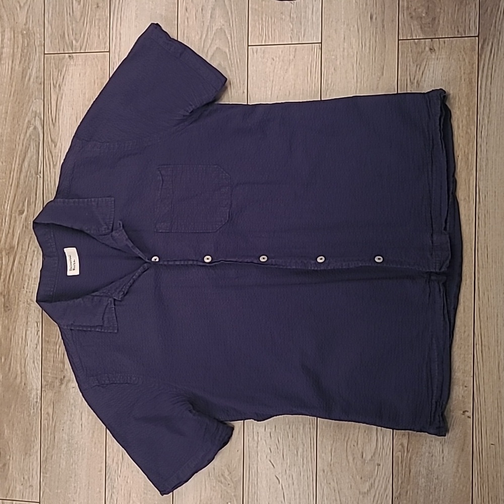 UNIVERSAL WORKS Recent Dark‎ Blue Cotton Small Boxy Camp Short Sleeve Shirt